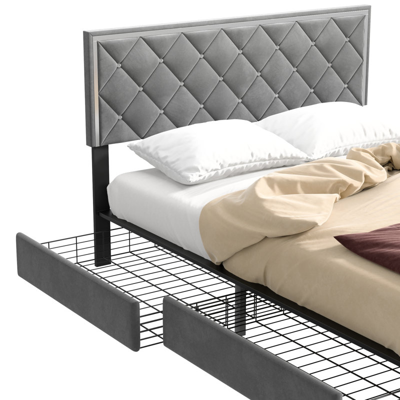 Galahad Upholstered Wingback Storage Bed, Gray, King
