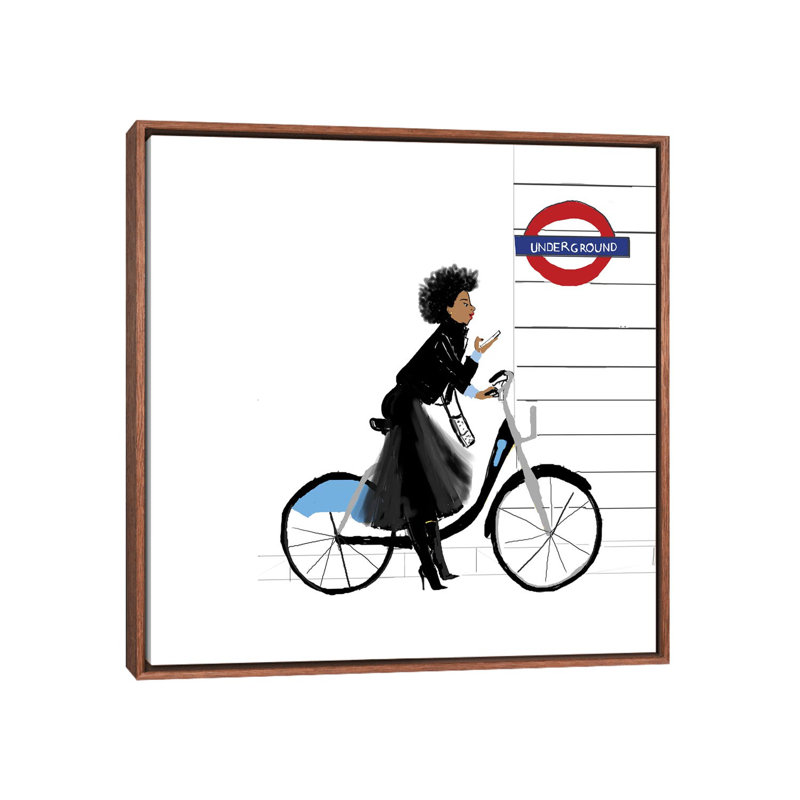 Bike Girl by Nicholle Kobi - Print on Canvas, Classic Brown Wood Framed, 66.04 cm H x 66.04 cm W