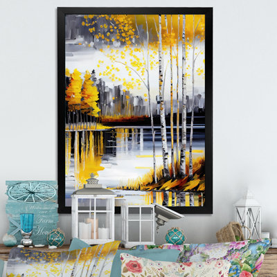 Bouleaux gris et jaunes au bord du lac I - Impression sur toile
