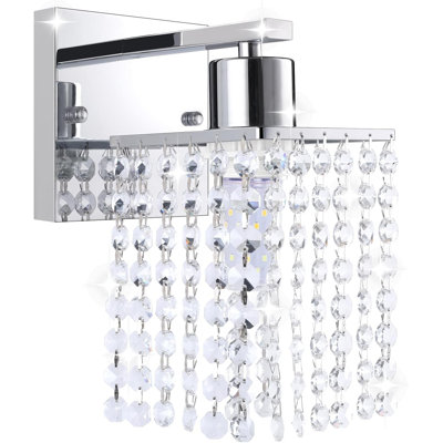 Modern Crystal Wall Sconce With Adjustable Corn Light, Clear Crystal Drops Shade & Base For Bedroom, Bathroom