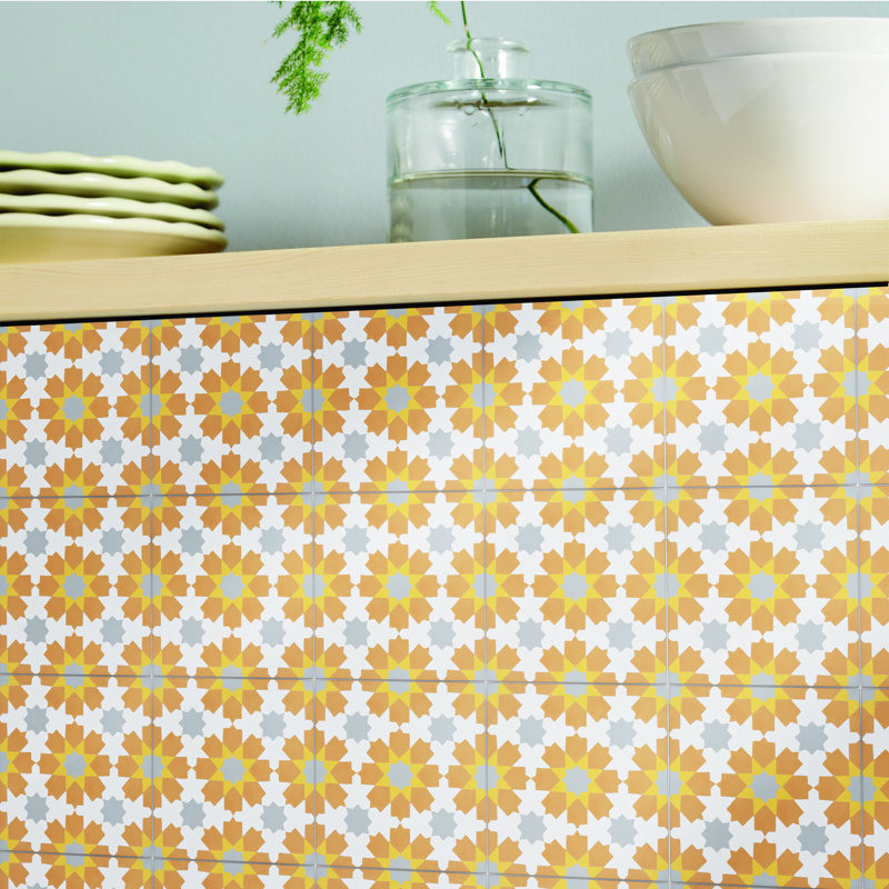 Ahfir 8" x 8" Cement Singular Wall & Floor Tile, Orange/Yellow/Gray