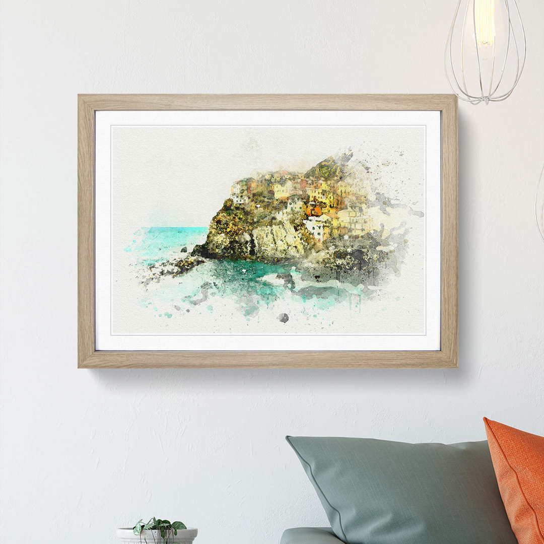 Manorolo Cinque Terre in Italy in Abstract - Framed Print