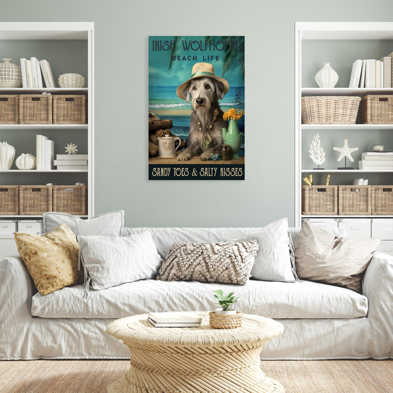 " Irish Wolfhound Beach Life ", 20" H x 16" W x 1.25" D