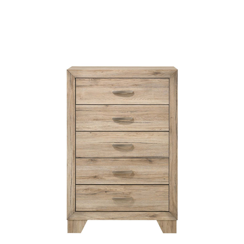 Miquell Natural Finish Wooden Chest with Five Spacious Drawers for Organized Storage and Rustic Charm