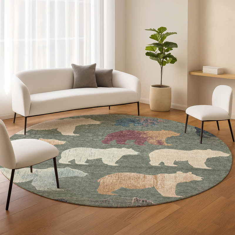 Machine Washable Indoor/Outdoor Chantille ACN2338 Lodge Rug, Round 8'