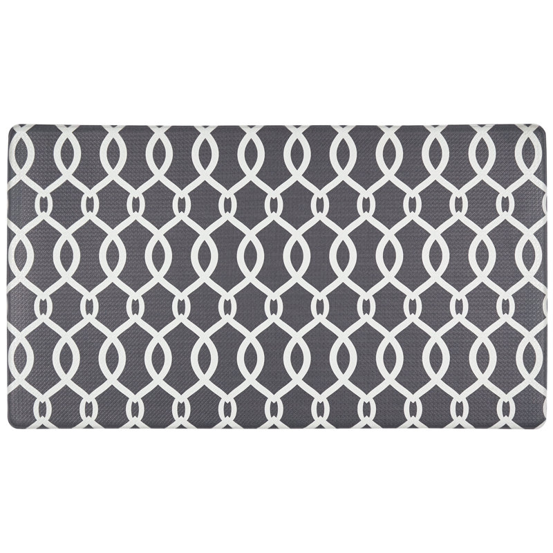 Geometric Water Resistant Anti-Fatigue Non-Skid Kitchen Mat, Black, Rectangle 1'5.5" x 2'6"