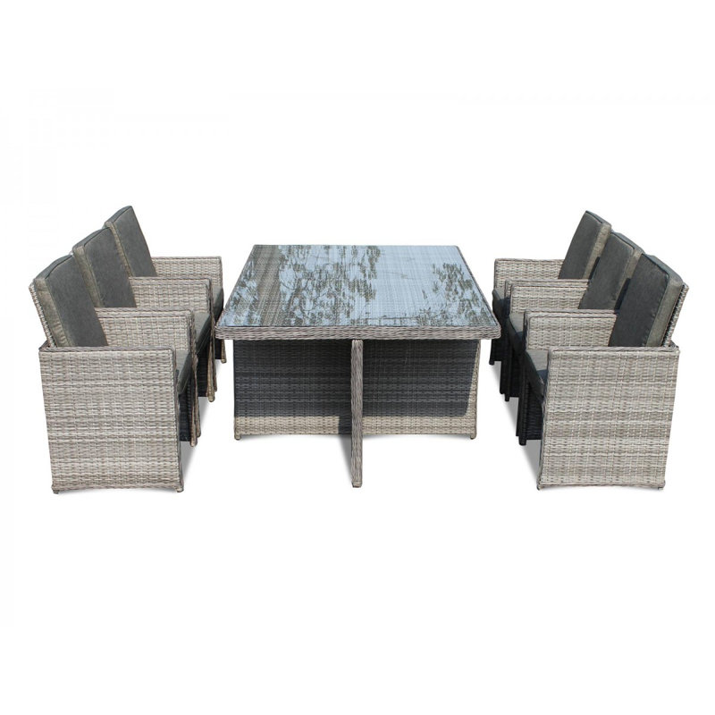 Wren 4 - Person Patio Dining Set Square Table with Cushions Included, Beige/Grey
