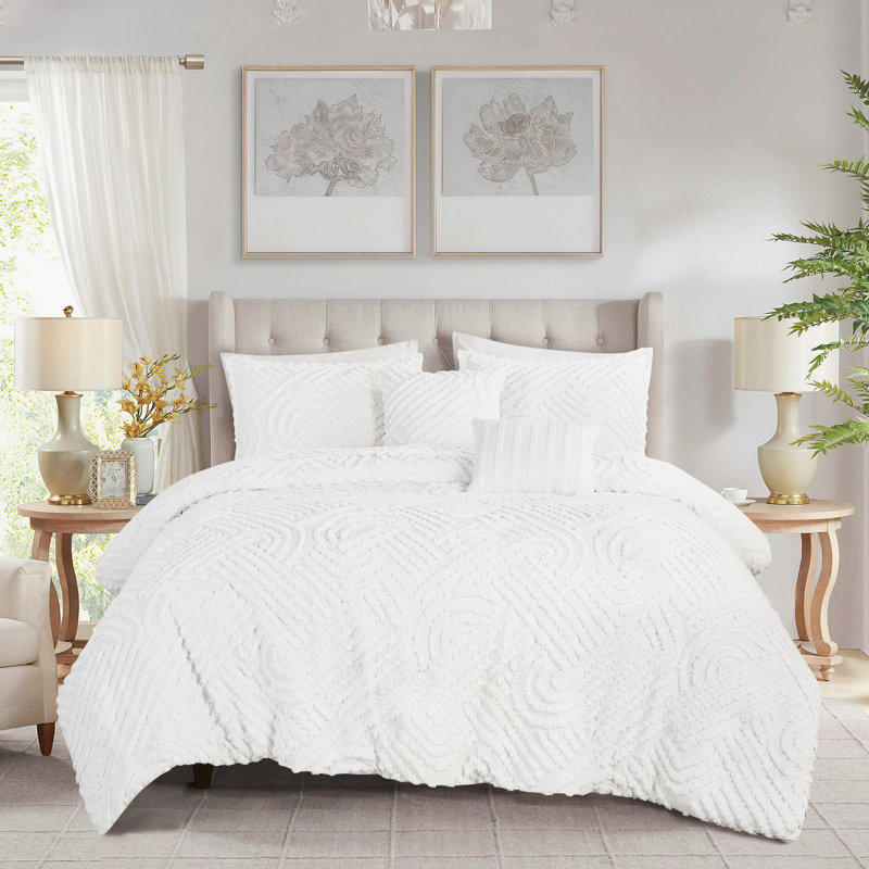 Ensemble d'édredon texturé 5 pièces - Literie moelleuse avec coussins décoratifs