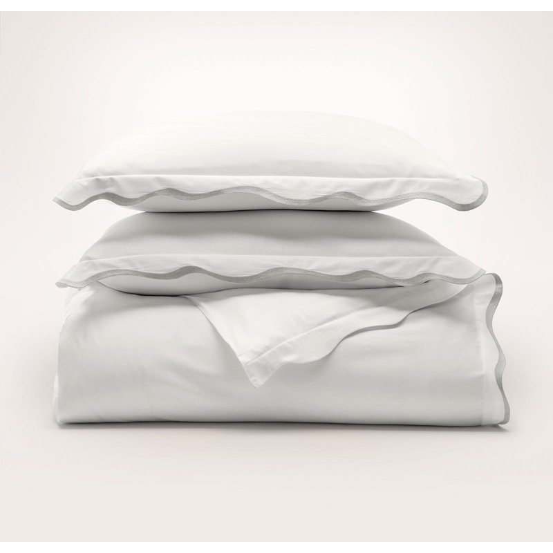 Signature Curved Edge Bedding Set, White/Mist, King/Cal. King Duvet Cover + 2 King Shams