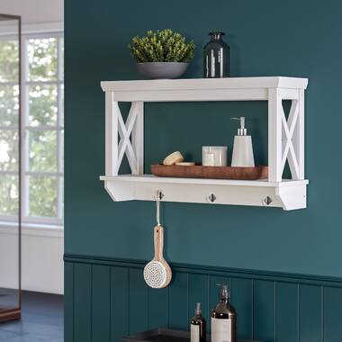 Amery 2-Tier Ladder Wall Shelf with Hooks - White