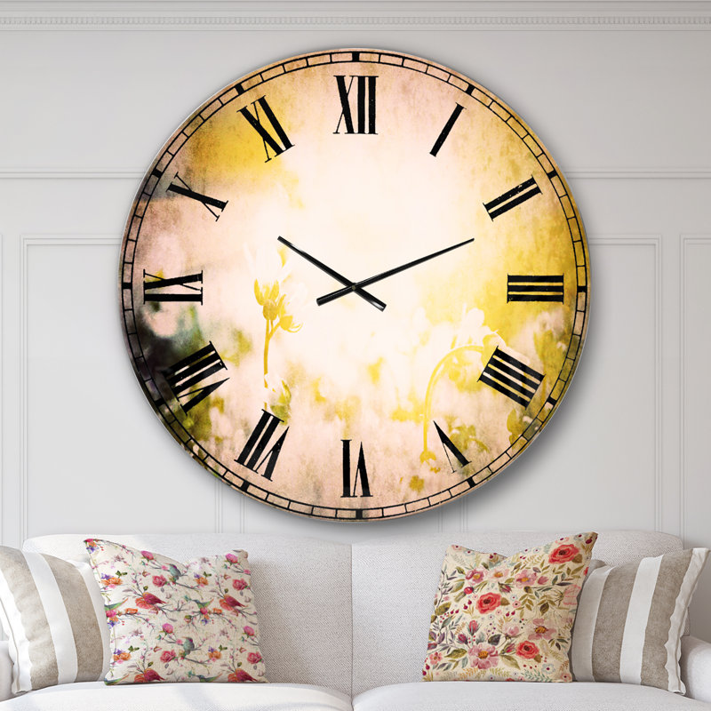 Belles fleurs blanches au lever du soleil - Horloge murale traditionnelle, Surdimensionné