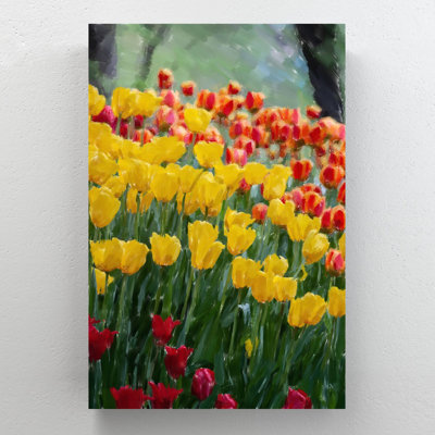 Yellow And Red Tulip Field - 1 Piece Rectangle Graphic Art Print On Wrapped Canvas