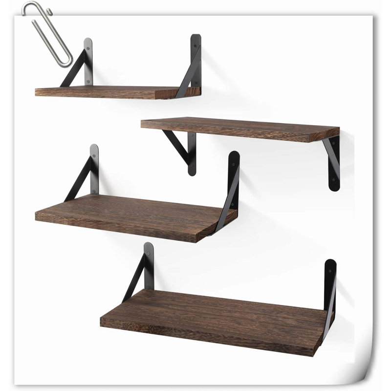 Halima 3 Piece Wood Bracket Shelf, Black
