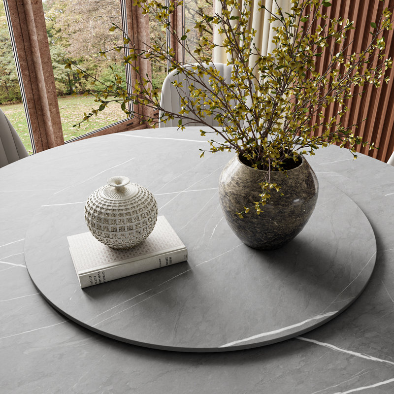 Plateau tournant rotatif à 360 ° en bois fritté Lazy Susan, H 0,47 po x L 23,6 po x l 23,6 po, Gris mat