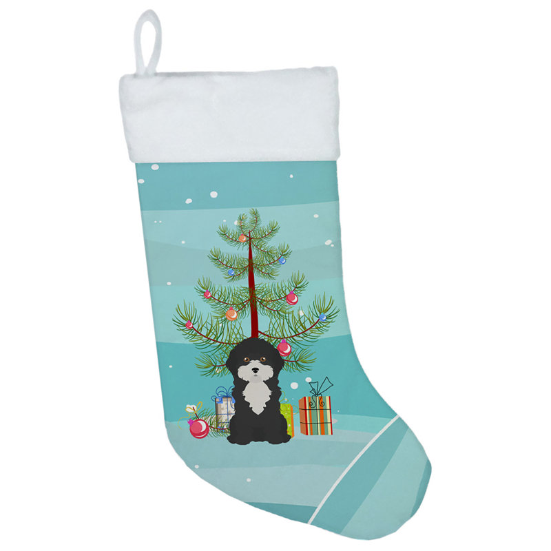 Chaussette de noël joyeux de noël, Caniche de Chypre noir et blanc