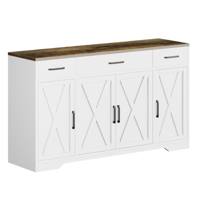 55" Buffet Cabinet with Drawers and Doors, Wood Sideboard Storage Cabinet with Shelves, Modern Farmhouse Coffee Bar for Kitchen, Dining Room & Living Room