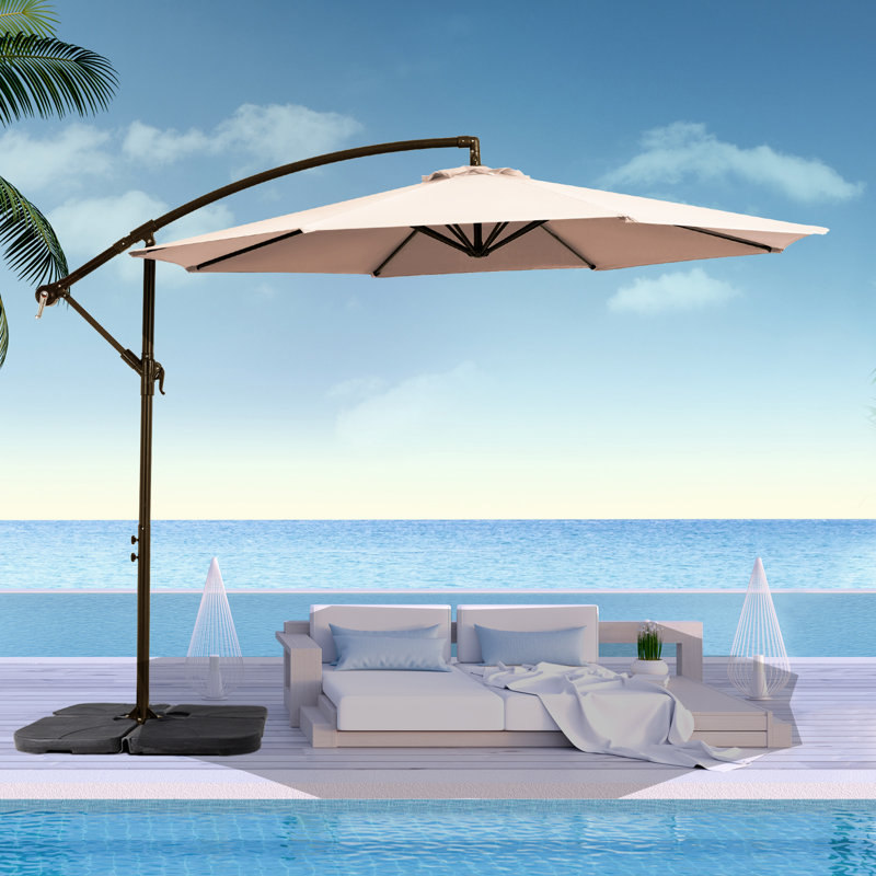 Parasol de patio en porte-à-faux 10 pi avec porte-manivelle, parasol d'extérieur suspendu pour terrasse, jardin et bord de piscine