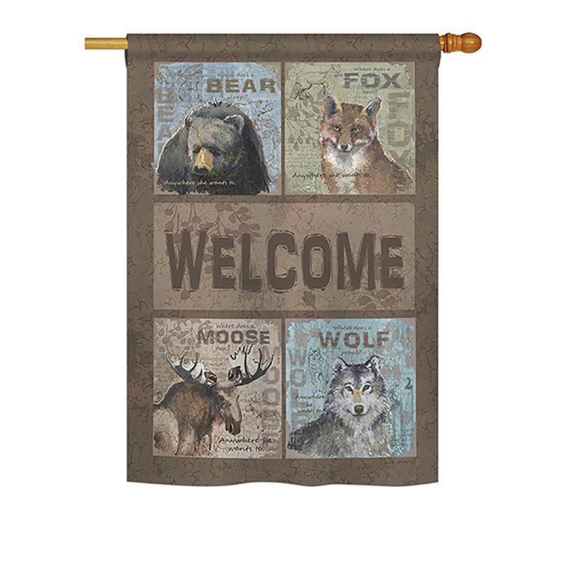Drapeau de maison en polyester 2 côtés wilderness welcome, H 18,5 po x l 13 po