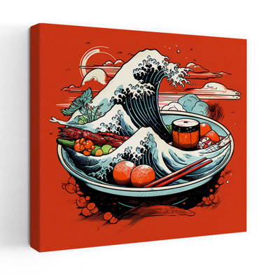 Great Wave Ramen Abstract Contemporary Landscape Architecture Wall Art Print 1 Piece Wrapped Canvas Wall Art