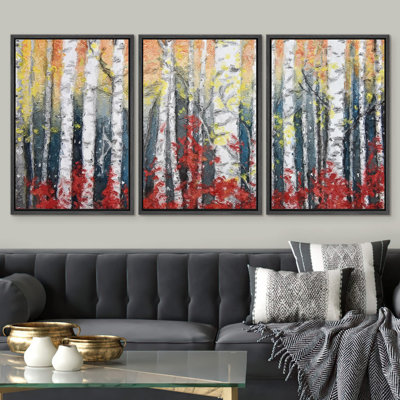 Birch Tree " Watercolor Pastel Forest Wilderness Plants Modern Art Farmhouse Country Landscape Colourful " 3 - Pieces