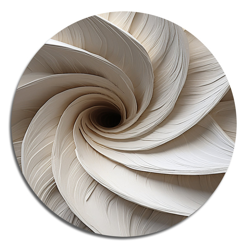 «White Minimalisme Spiral Poteries» - Art abstrait rond en métal, H 23 po x l 23 po