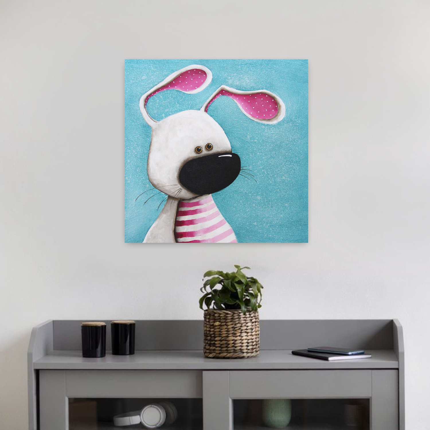 Contemporary Rabbit Designs Latitude Run® The Pink Bunny Contemporary Rabbit Forest Art | Wayfair