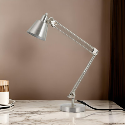 60W Metal Task Lamp with Adjustable Arms and Swivel Head, Silver