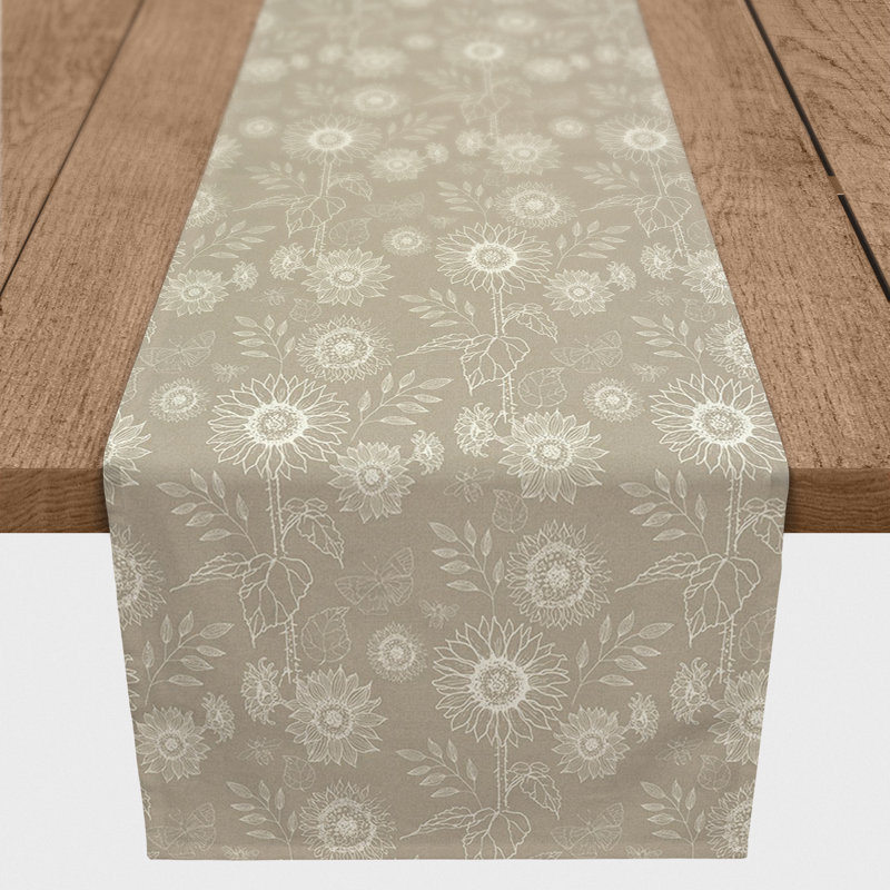 Rectangular Floral Table Runner, 90" x 16", Taupe
