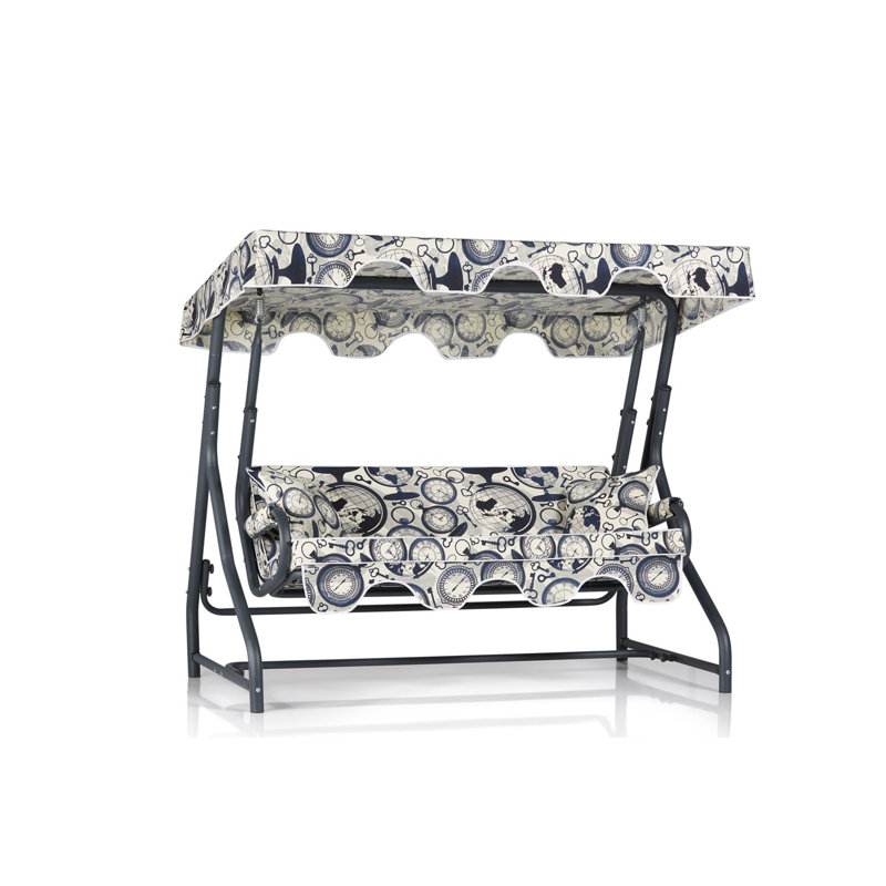 Triple chaise de jardin Ronen, noir et crème, 78,7 x 39,4 x 43,3 pouces | Structure 100% métal, tissu 100% polyester, 18 coussins en mousse de qualité supérieure | Facile à nettoyer, coussins amovibles, supporte jusqu'à 529 lb, design élégant et fonctionnel
