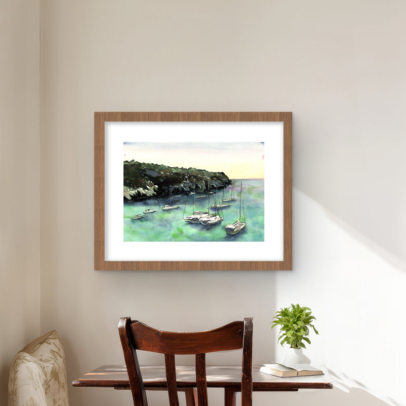 Bateaux à cala Macarella | «Coastal Sea», reproduction d'art encadrée, H 16 po x l 20 po