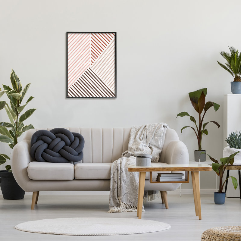 «Neutral Tones Asymmetric Stripes» par JJ Design House LLC - cadre flottant, impression sur bois, Giclée encadrée noir minuit