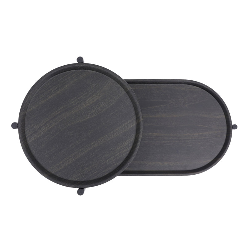 Round Coffee Table With Storage Tray 2 Tier Oval End Tables Wooden Small Side Table For Living Room, Black
