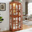 Vitrine vintage avec portes en verre - vitrine antique pour objets de collection, quatre tablettes réglables, ampoule E26 incluse, parfaite pour la maison ou le bureau - CHÊNE FONCÉ