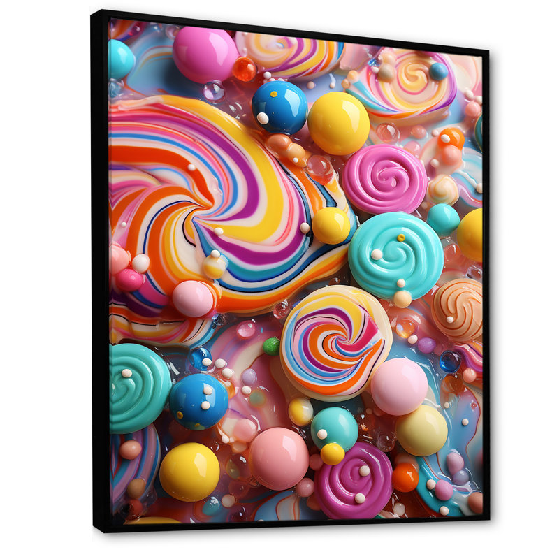 Coloré, bonbon sucré, élégance - art mural Pop Art, H 20 po x l 12 po x P 1 po, Cadre flottant noir