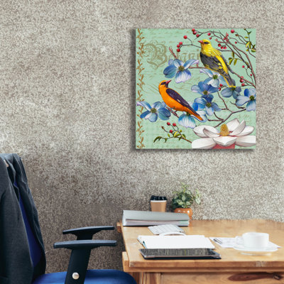 «Oriole Bird Botanical» par Art Licensing Studio, art mural sur toile, 18 po x 18 po
