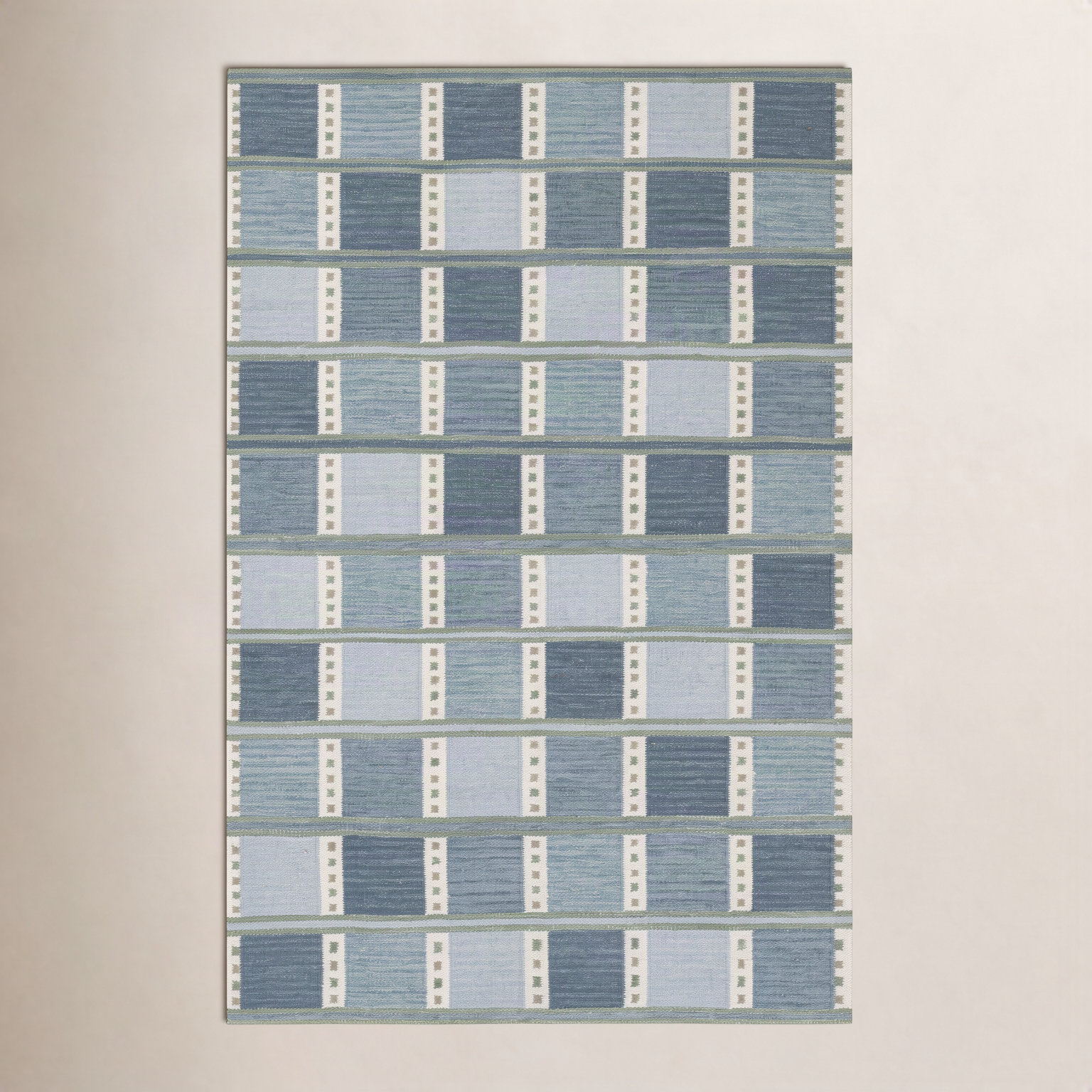 Freya Blue Hand-Woven Geometric Wool Rug, Rectangle 8' x 10'