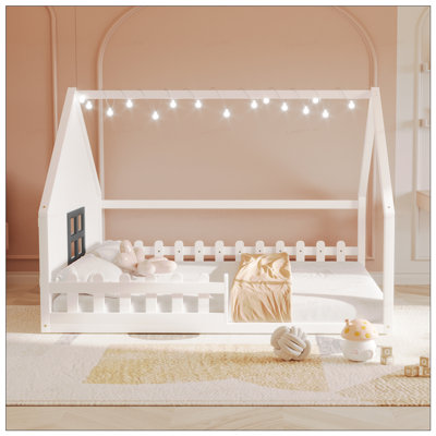 Full Wooden Canopy Bed With Fence