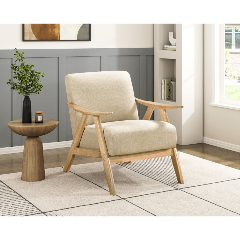 Chaise rembourrée brune avec ressorts ensachés en bois massif et en bois d'hévéa, Marron clair