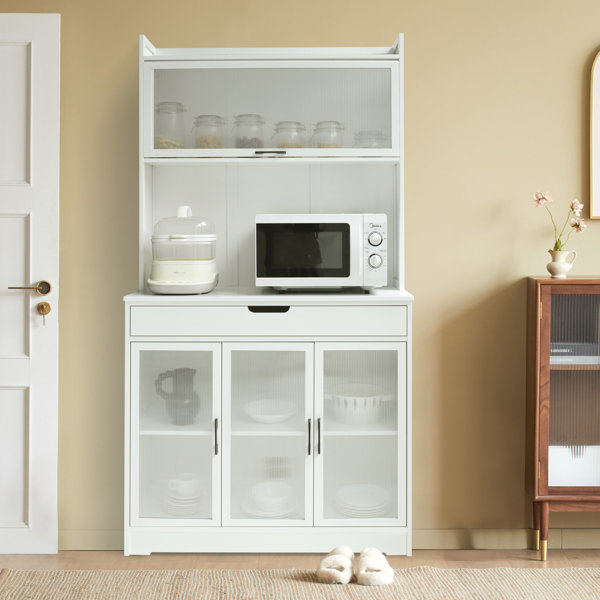 Lark Manor White Food Storage Kitchen Pantry with Glass Doors & Reviews