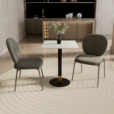 24" Square MDF Top Dining Table With Round Pedestal Stainless Steel Base And Gold Accents – Seats 2–3 People, Kitchen & Dining Room Table For Cafes