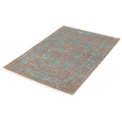 Tapis oriental gris / bleu clair noué à la main
