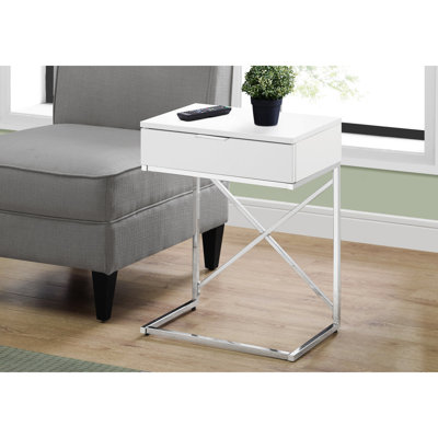 Table d'appoint décorative avec grand tiroir de rangement et finition blanche brillante pour lampe de chambre à coucher contemporaine en métal
