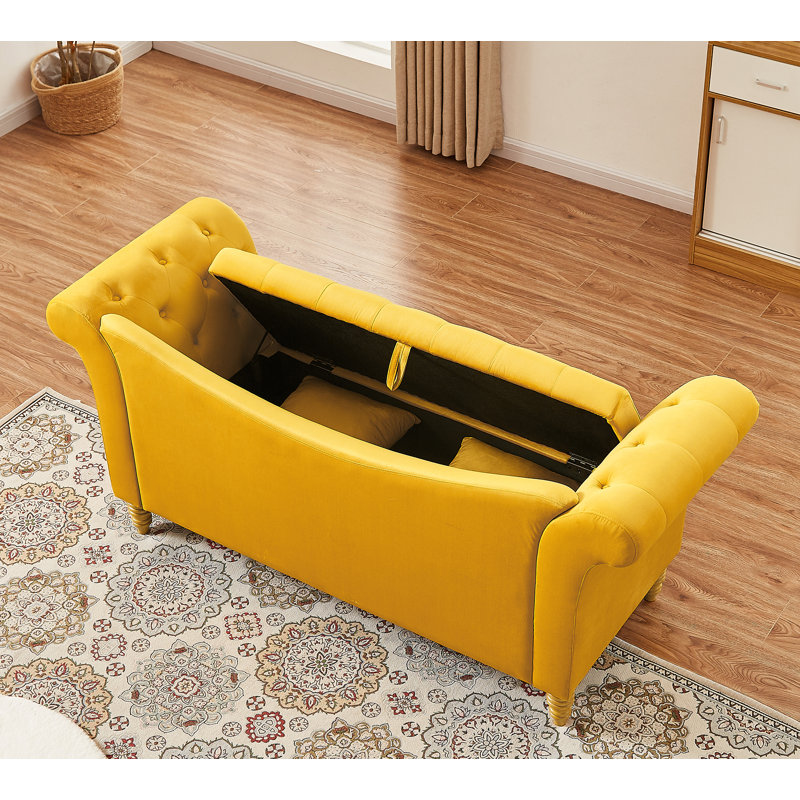 Repose-pieds de rangement rectangulaire en velours Jalinqua, 100 % polyester jaune