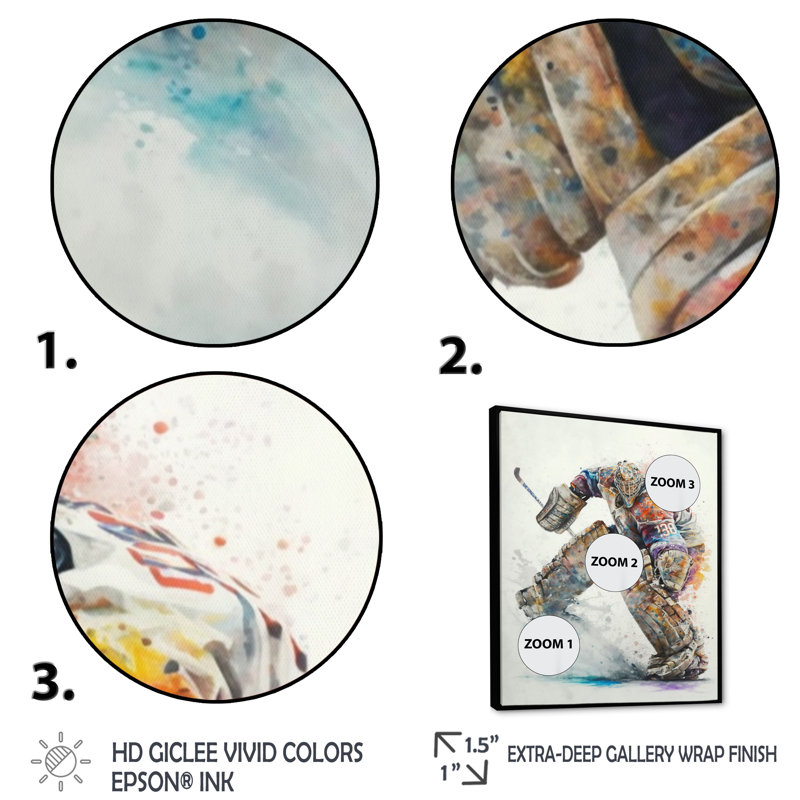 «Hockey Gardien sur glace pendant le jeu III», impression sur toile, H 20 po x l 12 po x P 1 po, Cadre flottant noir