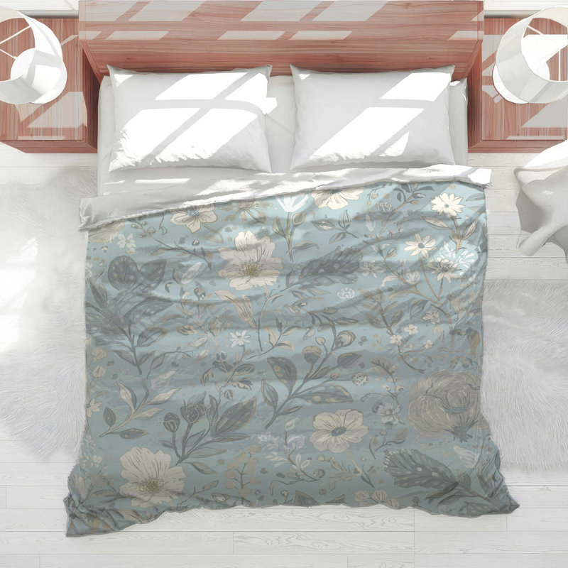 Édredon bleu à motif floral, Lit simple