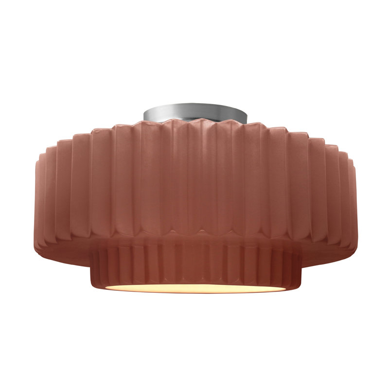 Radiance Ceramic Pleated Semi-Flush Mount, 8" H x 16.5" W x 16.5" D, Canyon Clay, Brushed Nickel