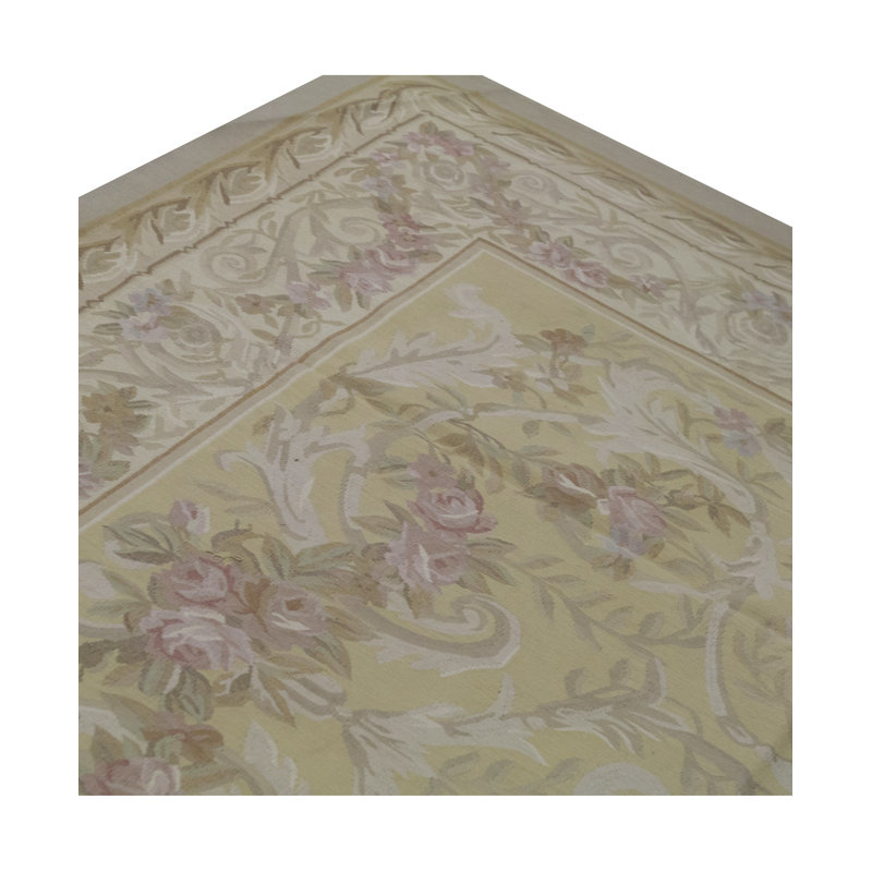 Hand-Knotted High-Quality Green and Beige Area Rug, Rectangle 8'11" x 12'1"