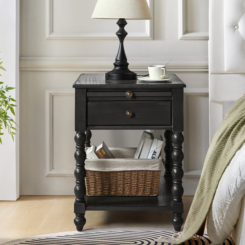 26'' H Solid Wood Rectangular End Table, Charcoal