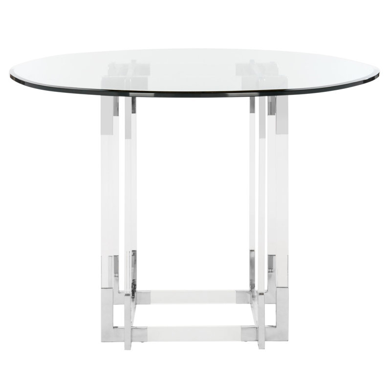 Round Glass Dining Table, 30" H x 42" L x 42" W, Silver
