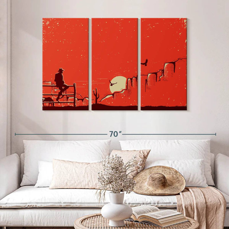 Lelar Cowboy Sunset Landscape, 32" H x 50" W